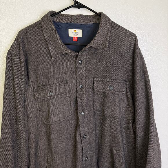 Marine Layer Flannel Shacket XL Brown Long Sleeve Button Up Lined Shirt Heavy - Picture 6 of 9